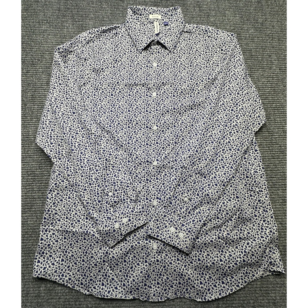 Artefact Shirt Mens XL Blue Grey Floral Print Stretch‎ Long Sleeve Button Up